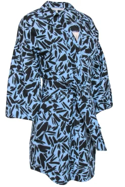 Veronica Beard - Light Blue & Black Brushstroke Print Belted Shirtdress Sz 2
