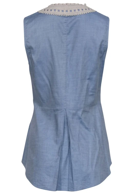 Veronica Beard - Light Blue Sleeveless Peplum Top w/ Cream Embroidery Sz 6
