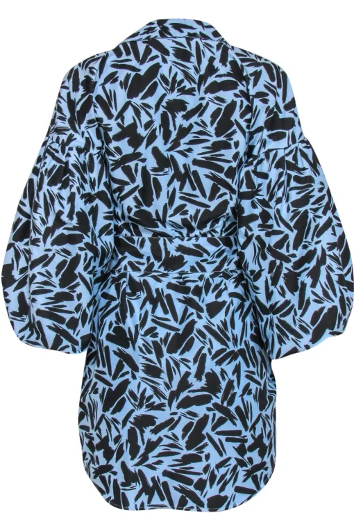 Veronica Beard - Light Blue & Black Brushstroke Print Belted Shirtdress Sz 2