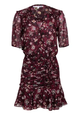 Veronica Beard - Maroon Floral Short Sleeve Wrap Dress Sz 0