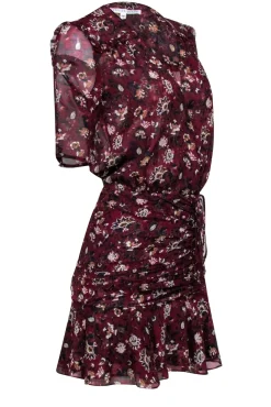 Veronica Beard - Maroon Floral Short Sleeve Wrap Dress Sz 0