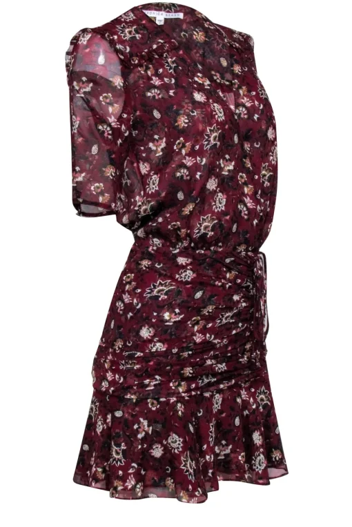 Veronica Beard - Maroon Floral Short Sleeve Wrap Dress Sz 0