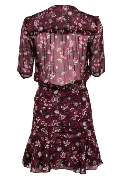 Veronica Beard - Maroon Floral Short Sleeve Wrap Dress Sz 0