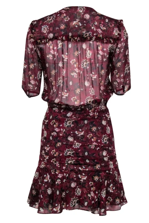 Veronica Beard - Maroon Floral Short Sleeve Wrap Dress Sz 0