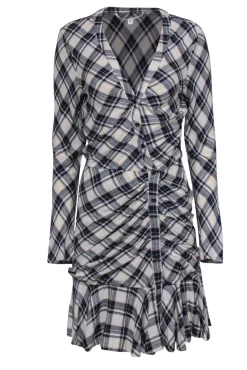Veronica Beard - Navy & Cream Ruched Button-Up V-Neck Dress Sz 10