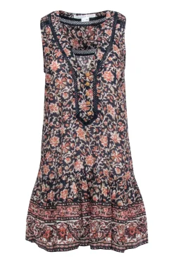 Veronica Beard - Navy & Orange Print Sleeveless V-Neckline Dress Sz XS