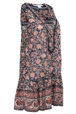 Veronica Beard - Navy & Orange Print Sleeveless V-Neckline Dress Sz XS