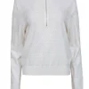 Veronica Beard - White Pointelle Ruffled Quarter Zip Sweater Sz XL