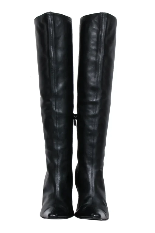 Versace – Black Leather Boots w/ Gold Stiletto Heel Sz 8