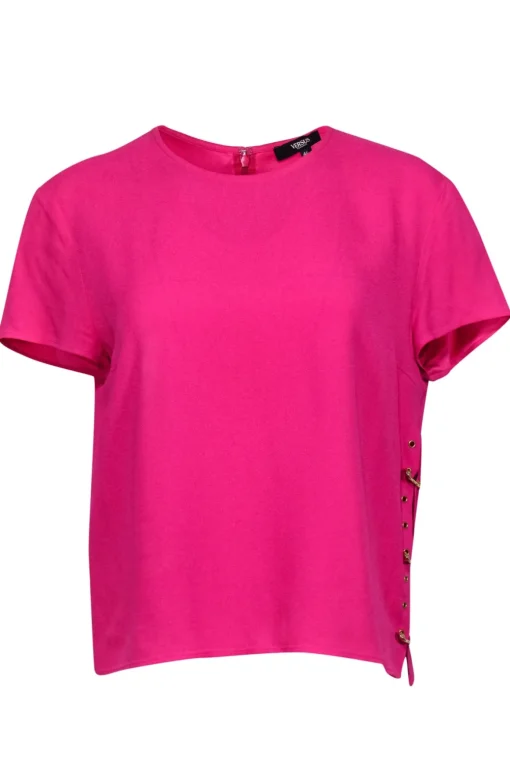 Versus Versace - Hot Pink Cropped Tee w/ Golden Safety Pins Sz 6