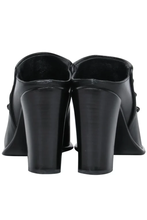 Via Spiga - Black Leather Block Heel Mule Pumps Sz 8.5