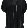 Vince - Black Short Sleeve Silk Top w/ Stitching Sz S