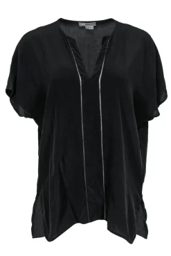 Vince - Black Short Sleeve Silk Top w/ Stitching Sz S