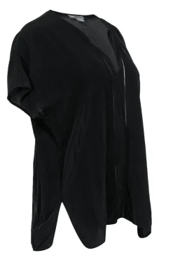 Vince - Black Short Sleeve Silk Top w/ Stitching Sz S