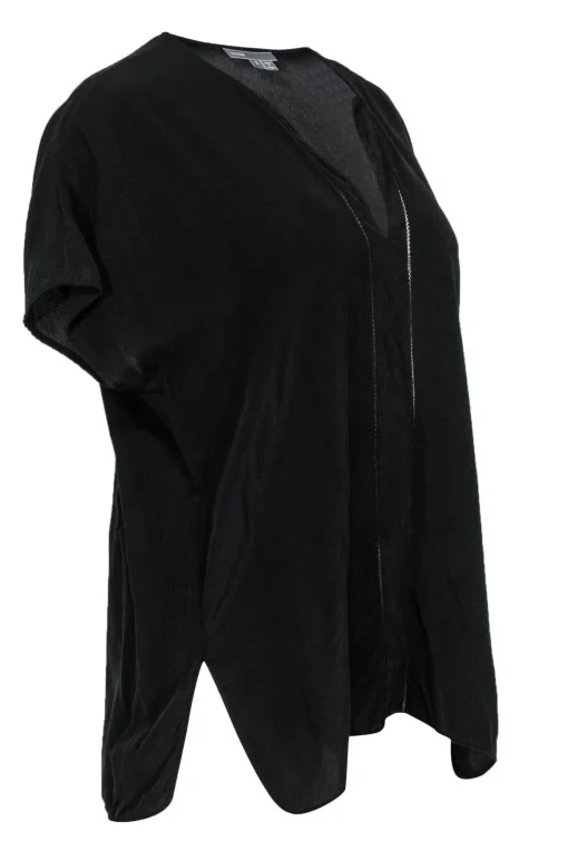 Vince - Black Short Sleeve Silk Top w/ Stitching Sz S