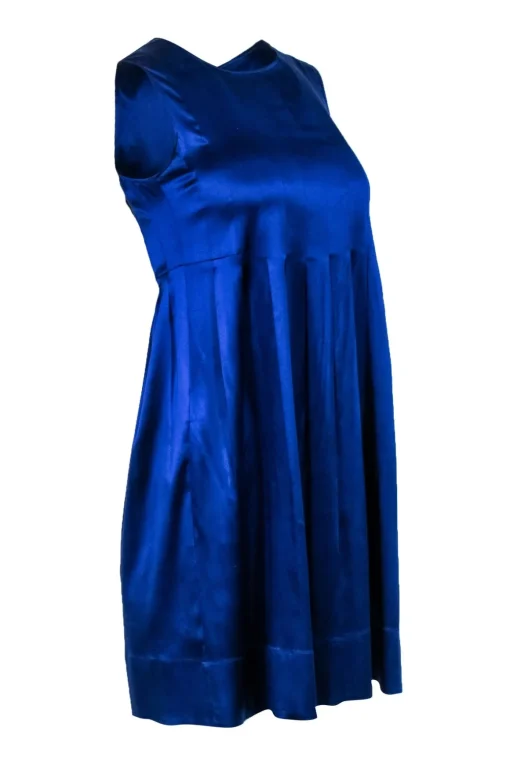 Vince - Cobalt Blue Sleeveless Pleated w/ Button Down Back Mini Dress Sz 2