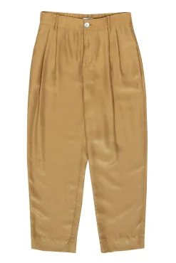 Vince - Gold Silk Satin Pleated Tapered Leg Trousers Sz 6