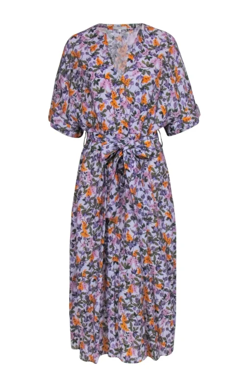 Vince - Lavender & Multi color Floral Print Short Sleeve Dress Sz S
