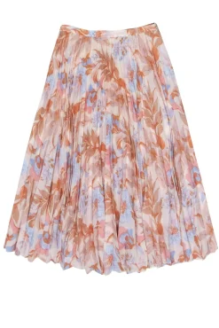Vince - Light Pink & Blue Floral Print Pleated Midi Skirt Sz 4