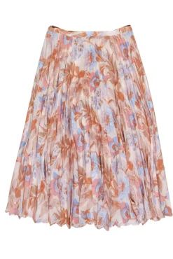 Vince - Light Pink & Blue Floral Print Pleated Midi Skirt Sz 4