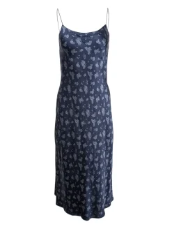 Vince - Navy & Light Blue Floral Print Silk Midi Slip Dress Sz XS