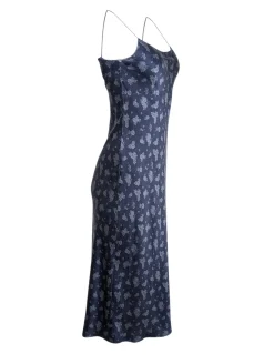 Vince - Navy & Light Blue Floral Print Silk Midi Slip Dress Sz XS