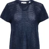 Vince - Navy Cotton Crochet Short Sleeve Sweater Sz L
