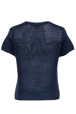Vince - Navy Cotton Crochet Short Sleeve Sweater Sz L