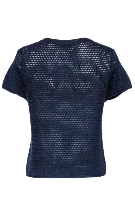 Vince - Navy Cotton Crochet Short Sleeve Sweater Sz L