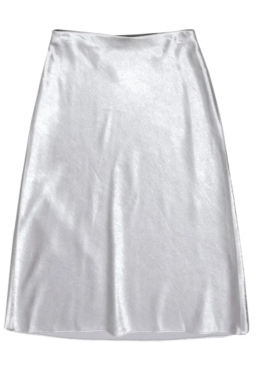 Vince  - Silver Satin Midi Slip Skirt Sz S