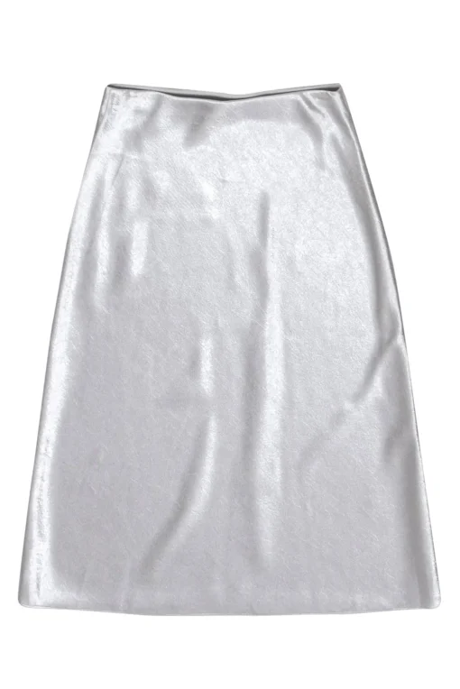 Vince  - Silver Satin Midi Slip Skirt Sz S