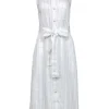 Vince - White & Black Striped Button-Up Belted Midi Dress Sz XS