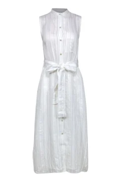 Vince - White & Black Striped Button-Up Belted Midi Dress Sz XS