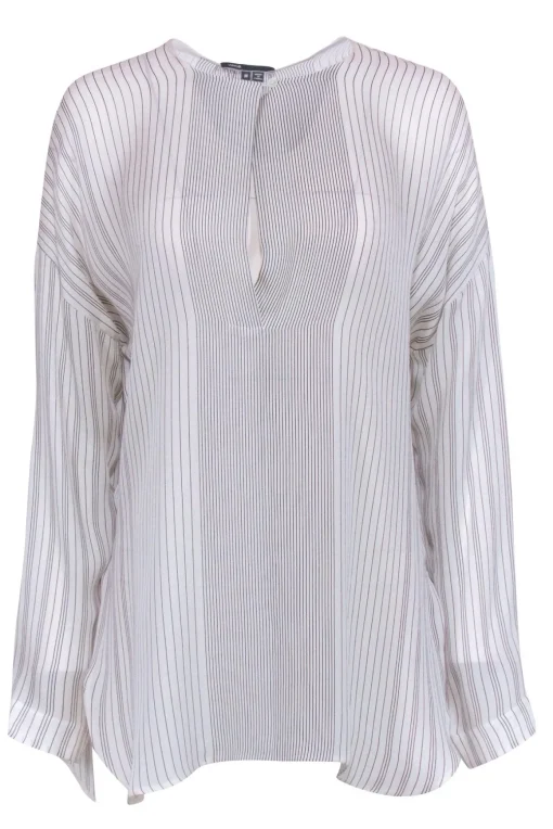 Vince - White & Black Stripe Silk Blouse Sz M
