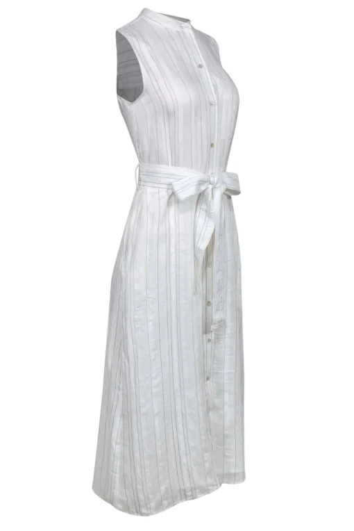 Vince - White & Black Striped Button-Up Belted Midi Dress Sz XS