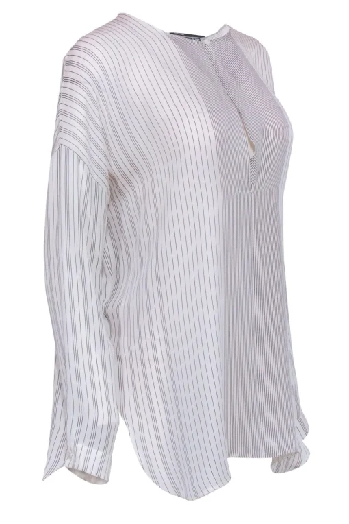 Vince - White & Black Stripe Silk Blouse Sz M