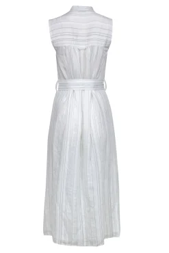 Vince - White & Black Striped Button-Up Belted Midi Dress Sz XS