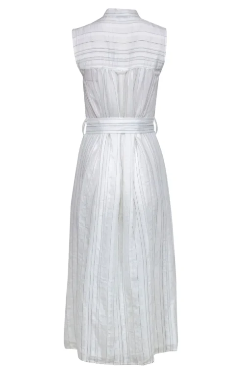 Vince - White & Black Striped Button-Up Belted Midi Dress Sz XS