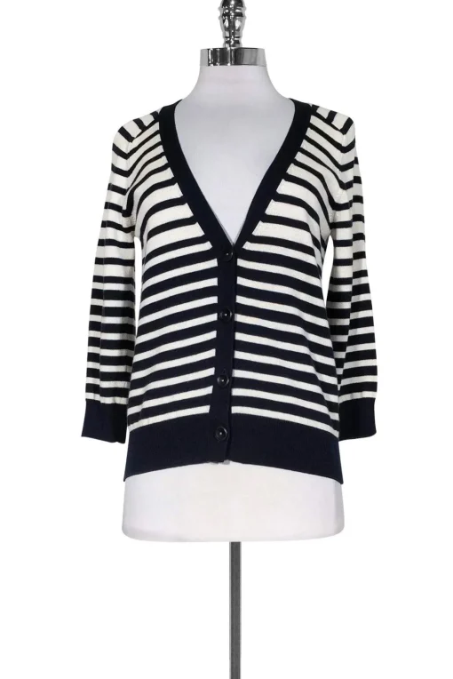 Vince - White & Navy Striped Cardigan Sz S