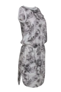 Vince - White Grey & Black Printed Sleeveless Dress w/ Drawstring Waist Sz XS