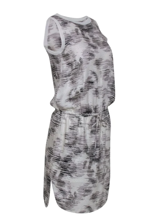 Vince - White Grey & Black Printed Sleeveless Dress w/ Drawstring Waist Sz XS