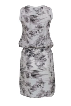 Vince - White Grey & Black Printed Sleeveless Dress w/ Drawstring Waist Sz XS