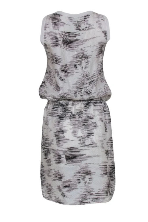 Vince - White Grey & Black Printed Sleeveless Dress w/ Drawstring Waist Sz XS