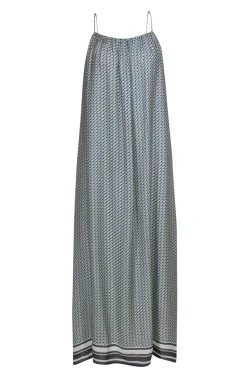 Vince - White, Orange & Blue Print Sleeveless Silk Maxi Dress Sz M