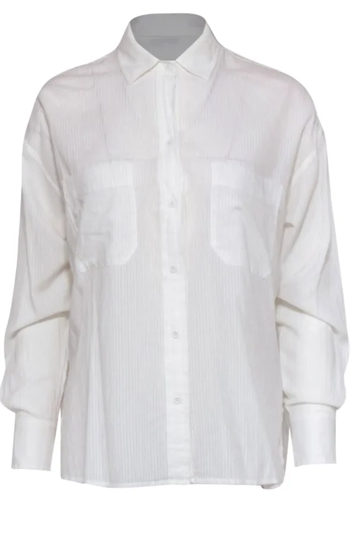 Vince - White Striped Cotton Collared Blouse Sz S