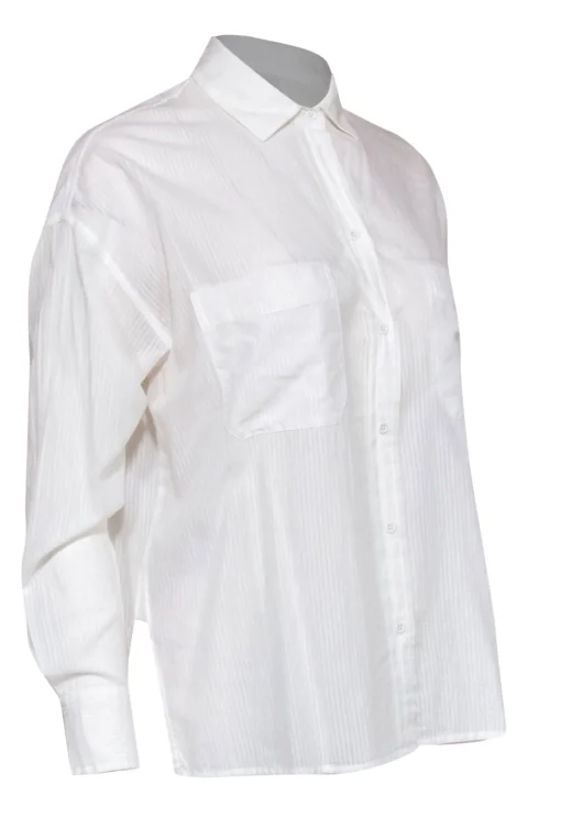 Vince - White Striped Cotton Collared Blouse Sz S