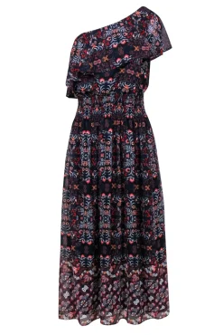Vince Camuto - Navy & Multicolor Floral Print One-Shouldered Maxi Dress Sz 10
