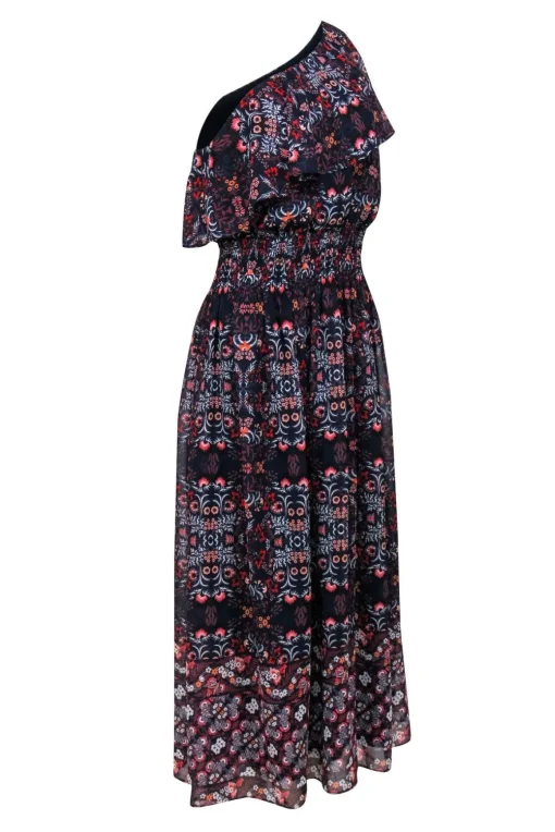Vince Camuto - Navy & Multicolor Floral Print One-Shouldered Maxi Dress Sz 10