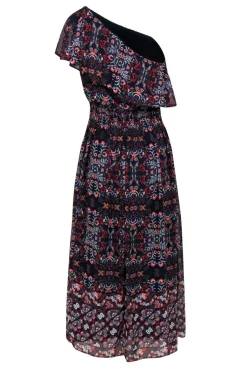 Vince Camuto - Navy & Multicolor Floral Print One-Shouldered Maxi Dress Sz 10