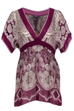 Vivienne Tam - Burgundy & Light Green Silk Empire Waist Top Sz 2